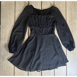 WDIRARA Women's XS Long Sleeve Scoop Neck A‎ Line Chiffon Dress Polka Swiss Dot